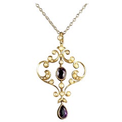 Antique Victorian Amethyst Pendant and Chain 15 Carat Gold