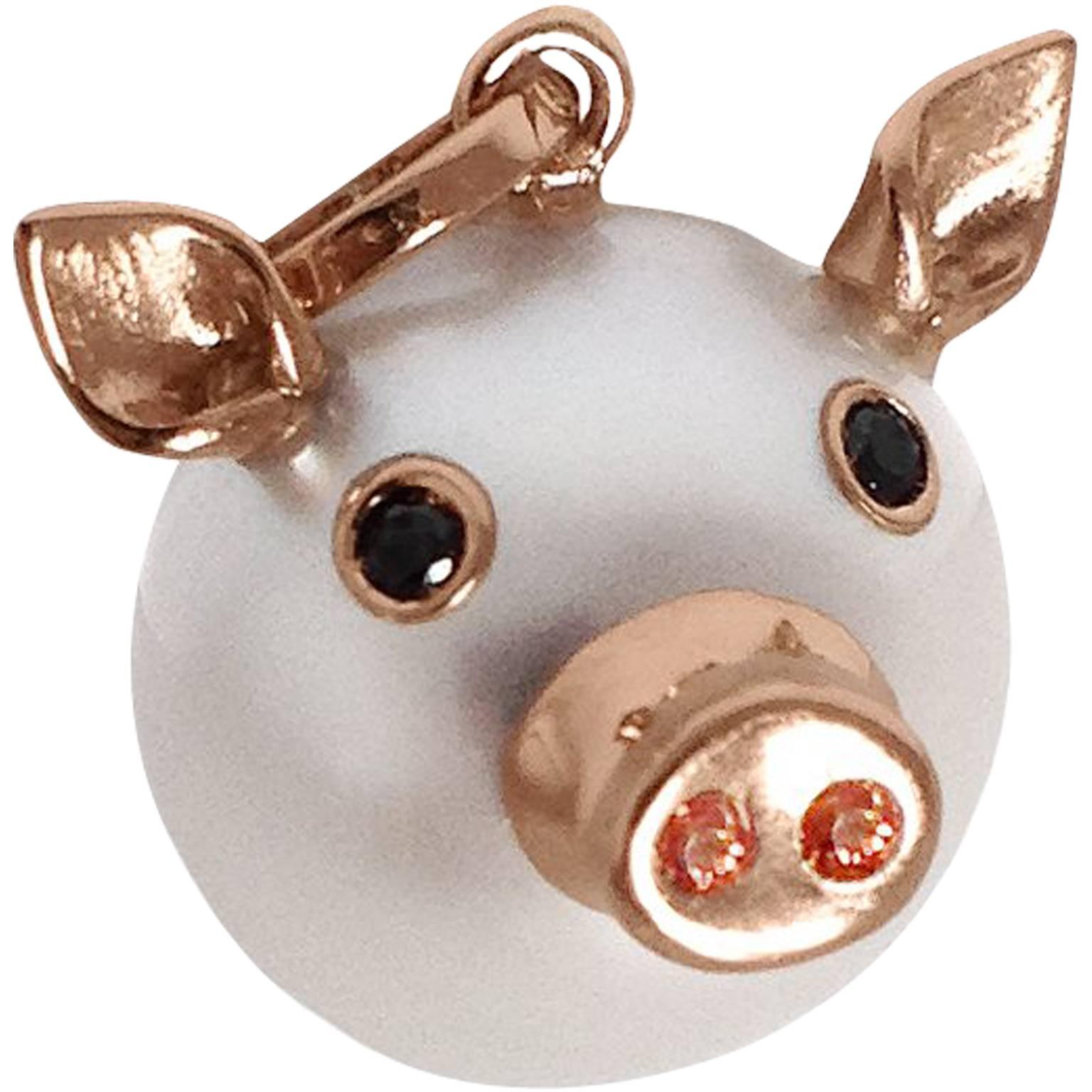 Pig Diamond Sapphire Gold Pearl Pendant/Necklace