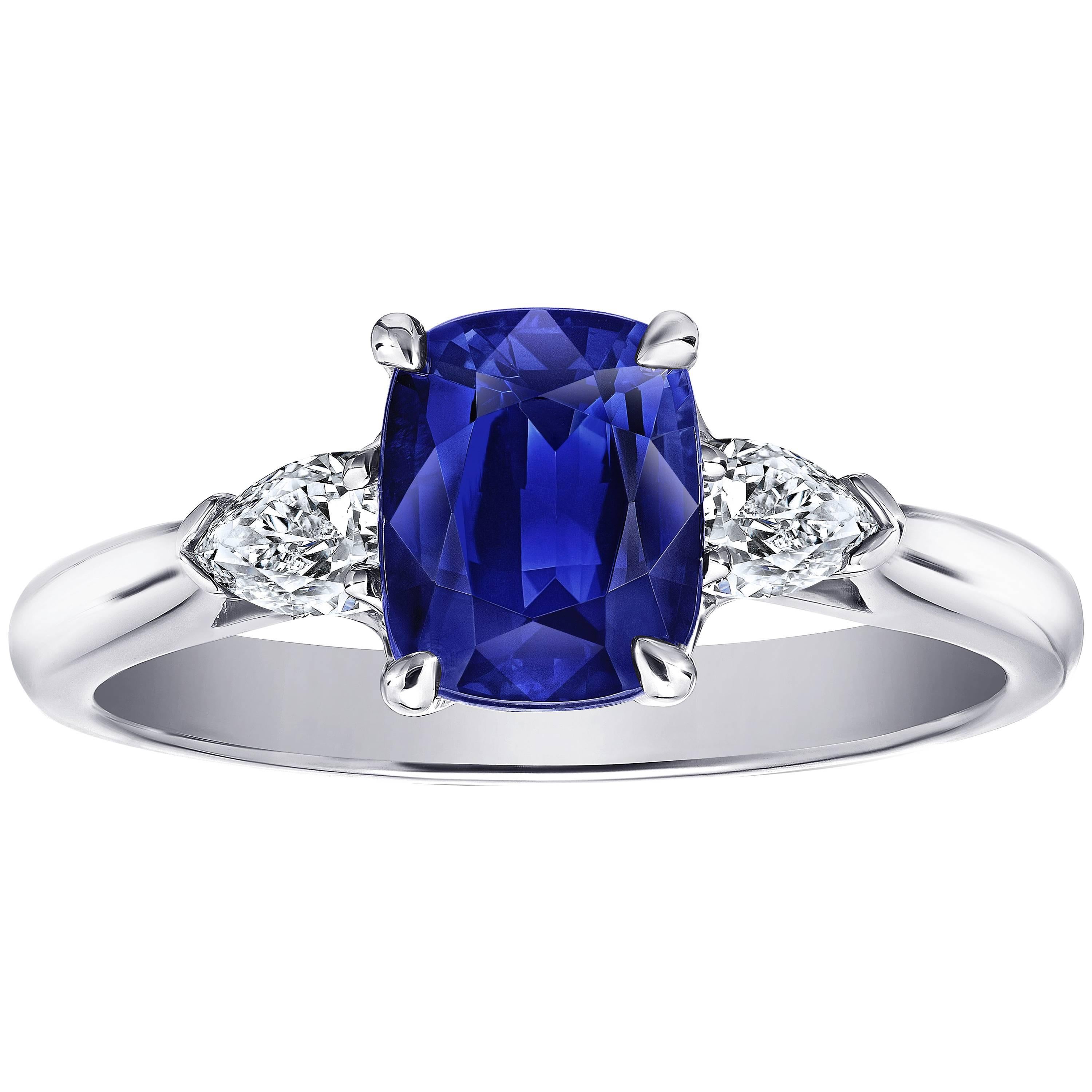 1.88 Carat Cushion Blue Sapphire and Diamond Platinum Ring with GRS Report