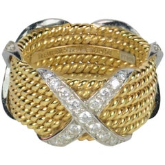Tiffany & Co. Schlumberger Five-Row Diamond Yellow Gold Platinum Band Ring
