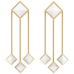 Ferrucci White Agate Pyramids Dangling 18 Karat Yellow Gold Earrings