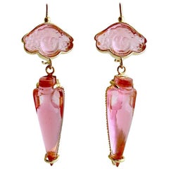 Bacchus Rose Venetian Glass Cameo Intaglio Earrings