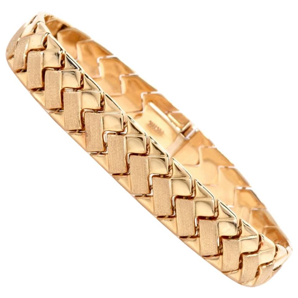 Italian Fancy Link Matted and Polished Yellow Gold Bracelet
