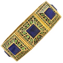 19th Century Archaeological Revival Gold, Lapis and Enamel Bracelet