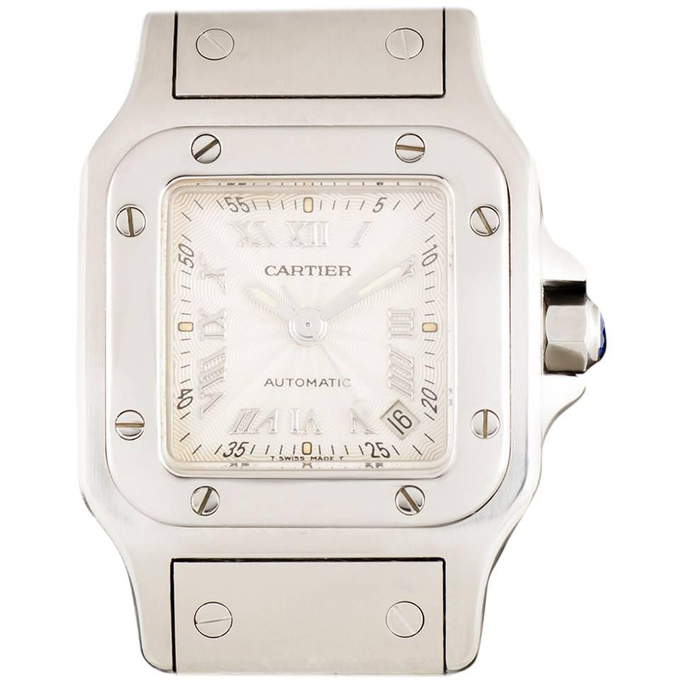 Cartier Ladies Stainless Steel Santos Galbee Guilloche Dial Automatic Wristwatch