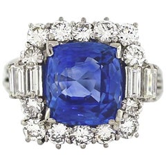 AGL Certified No Heat Ceylon Sapphire 7 Carat Cushion Cut Ring