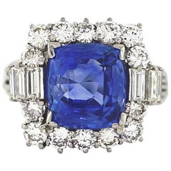 AGL Certified No Heat Ceylon Sapphire 7 Carat Cushion Cut Ring