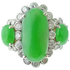 Three-Stone Jade and Diamond Platinum Cocktail Ring Three-Stone Jade and Diamond Platinum Cocktail Ring