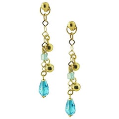 Yellow Gold Drop with Blue Topaz Earrings