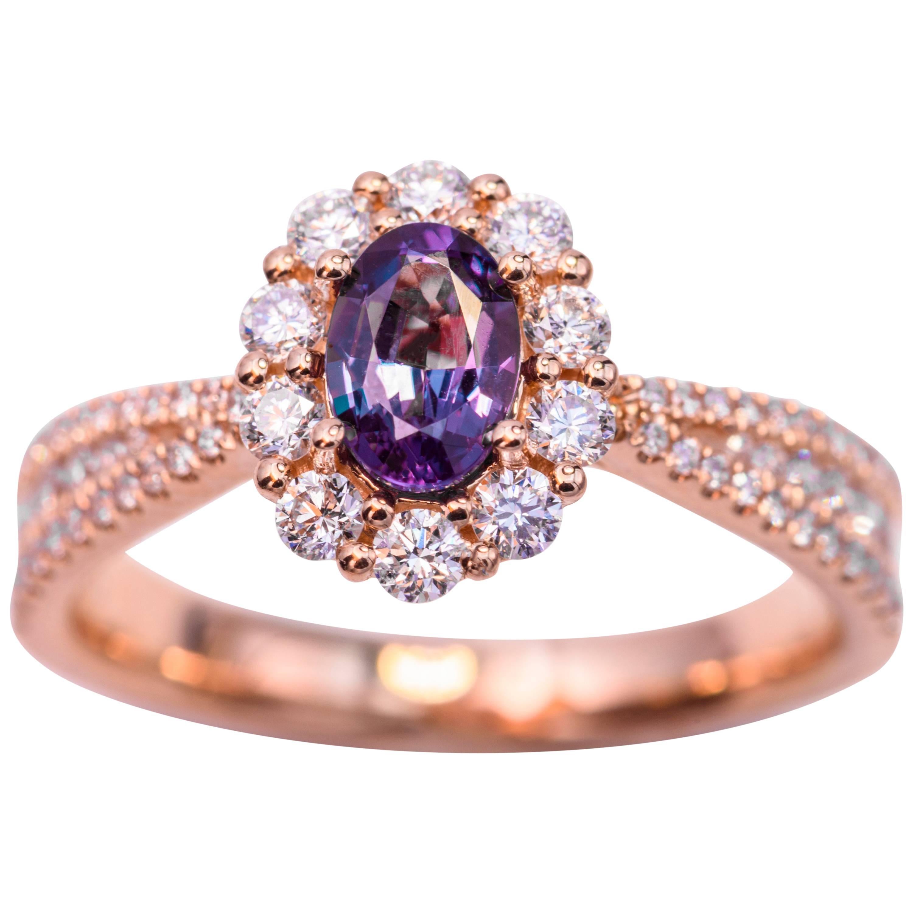 Oval Alexandrite Rose Gold Ring with Certificate