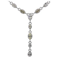 Pear Shape, Marquise and Round Brilliant Diamond Drop Lariat Necklace