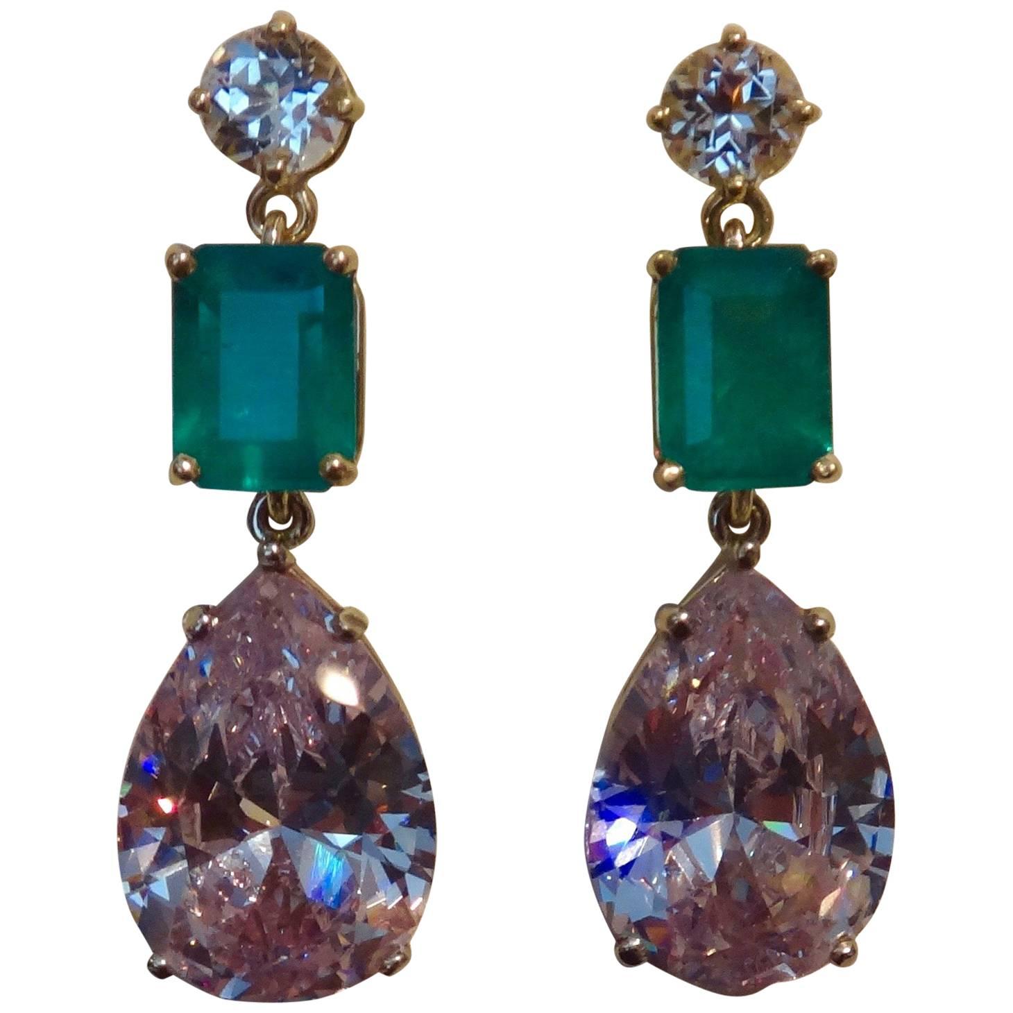 Michael Kneebone Sapphire Emerald Topaz Drop Earrings