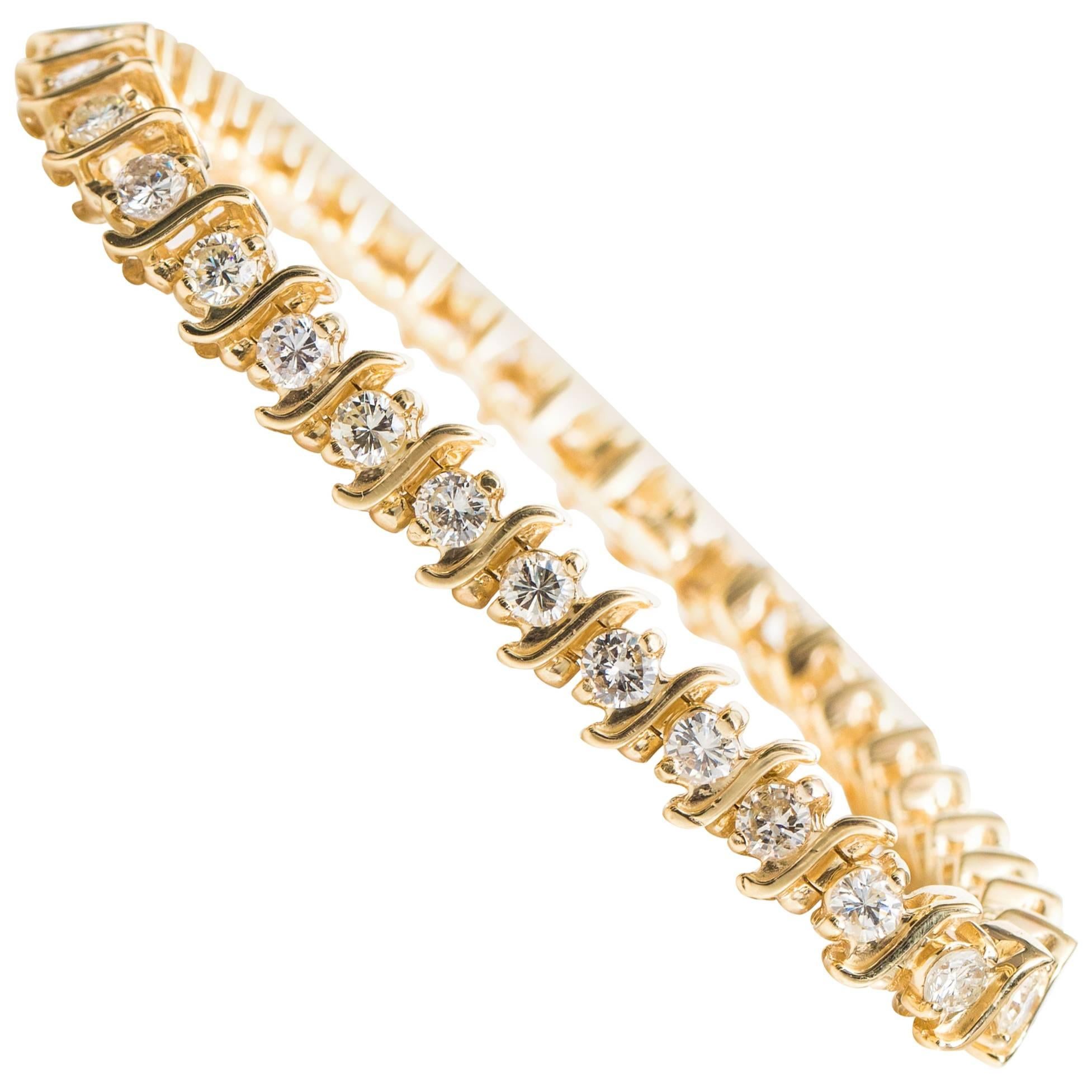 6 Carat Diamond and 14 Karat Gold S-Link Tennis Bracelet