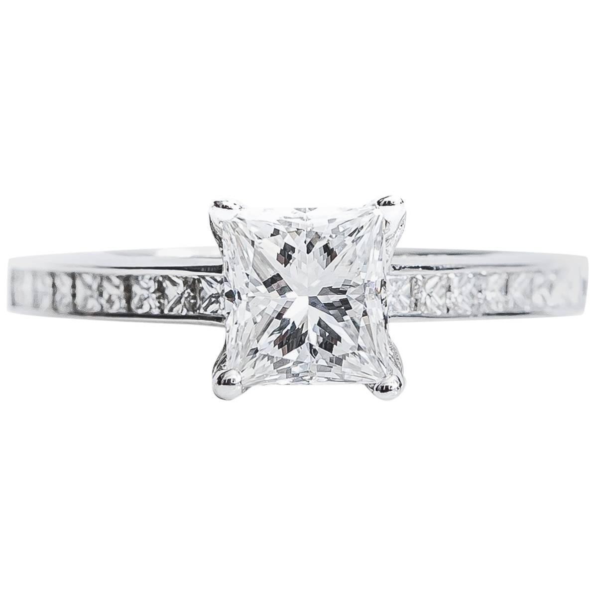 1.03 Carat Princess Cut Diamond and 14 Karat White Gold Engagement Ring