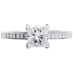 1.03 Carat Princess Cut Diamond and 14 Karat White Gold Engagement Ring