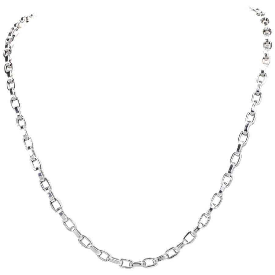 Italian High Polish White Gold Link Chain Necklace