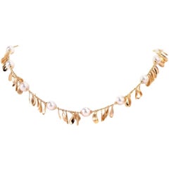 21st Century Italian Fancy Yellow Gold Pearl Choker Necklace