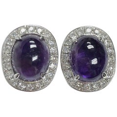 Amethyst and Diamond White Gold Stud Earrings