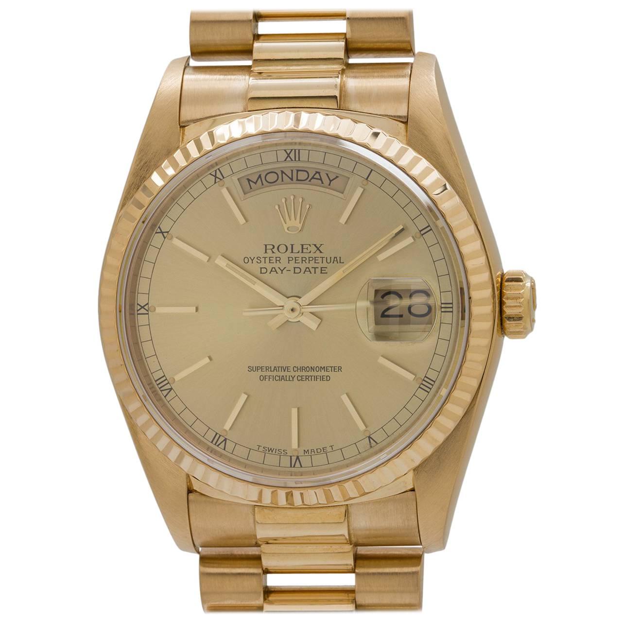 Rolex Yellow Gold Day Date President automatic Wristwatch, circa 1982