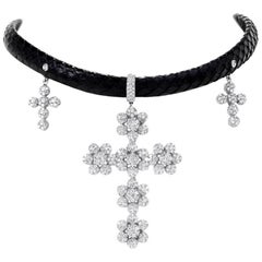  Diamond Cross Pendant Choker Necklace