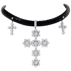 Diamond Cross Pendant Choker Necklace