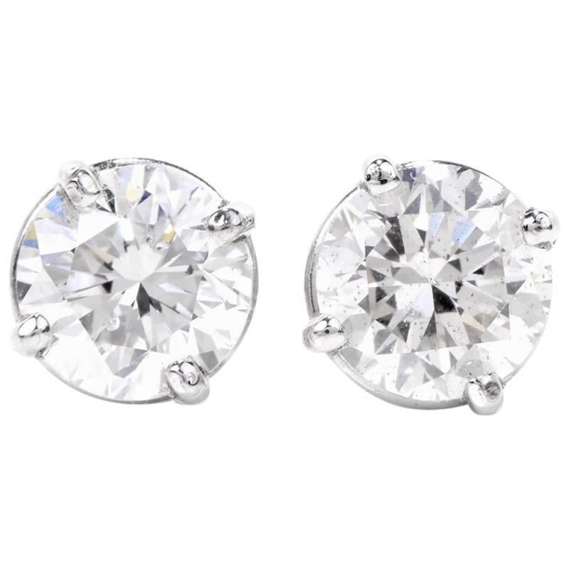 1.75 Carat Total Diamond Platinum Stud Earrings