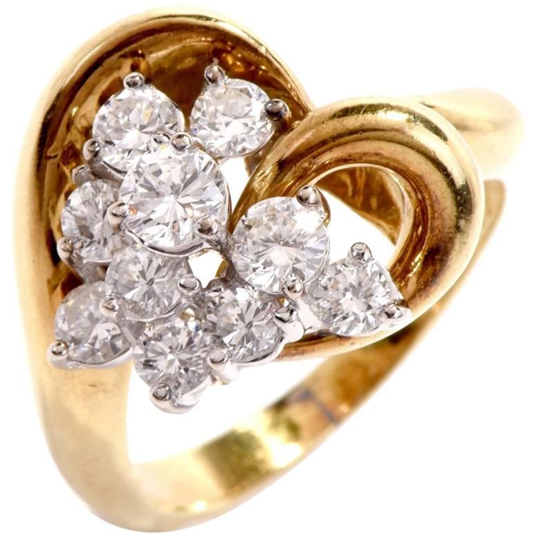1980s Diamond Cluster Heart Cocktail Ring