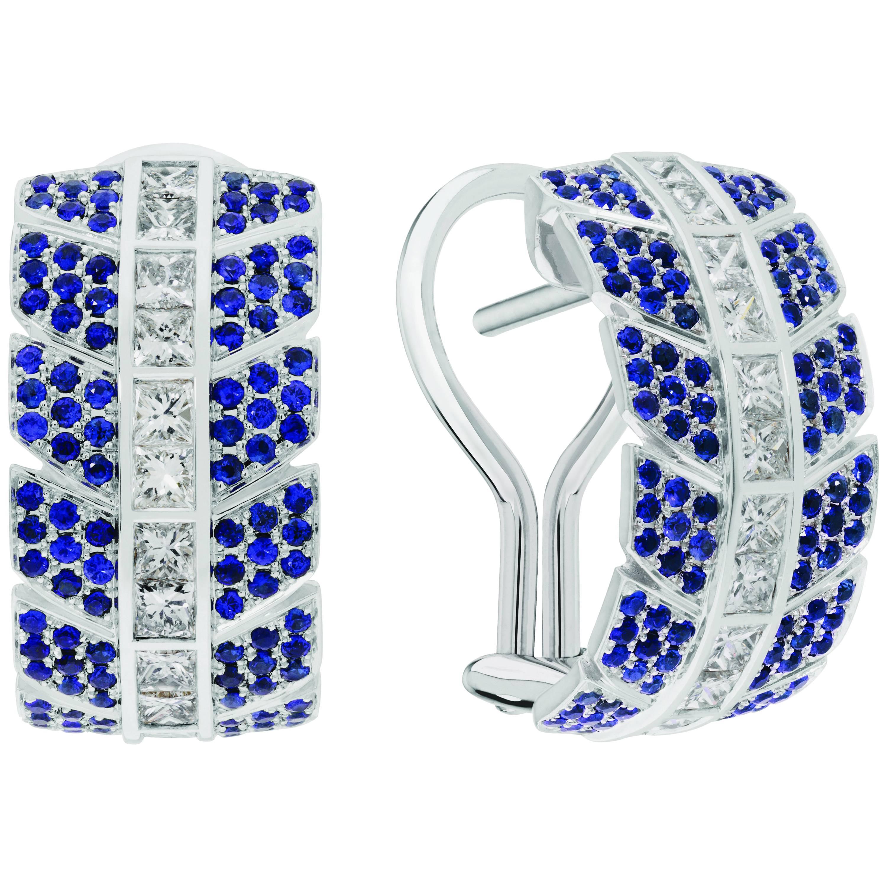 Éros Diamond and Sapphire White Gold Earrings For Sale