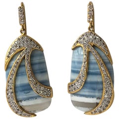 Lauren Harper Collection African Opals, Sapphires, 18 Karat Gold Drop Earrings