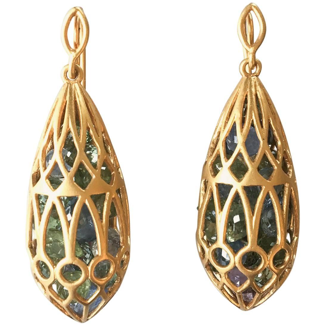 Lauren Harper Sapphire Gold Pear Drop Earrings