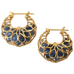 Lauren Harper Collection Blue Sapphire Gold Shaker Hoops