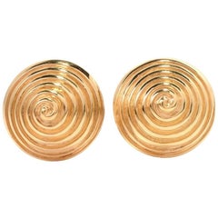 Italian Yellow Gold Cone Shape Clip-Back Stud Earrings