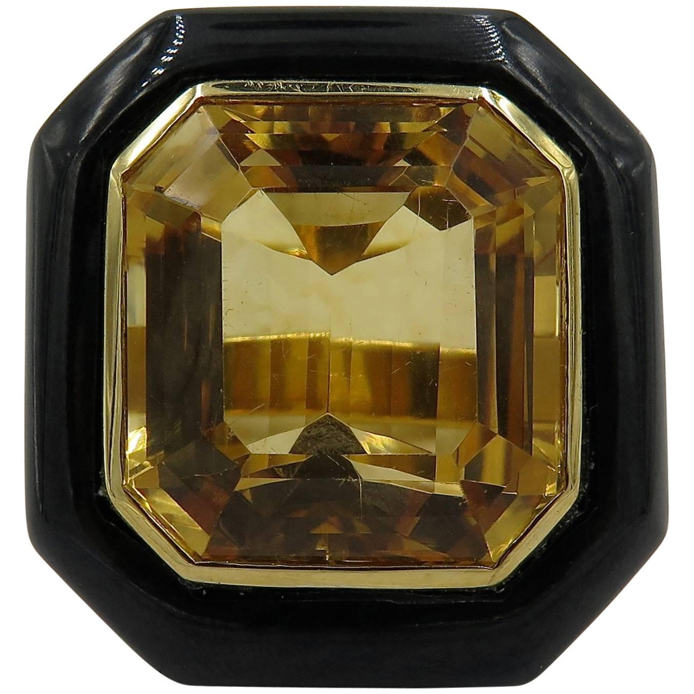 Black Jade, Citrine and Gold Ring