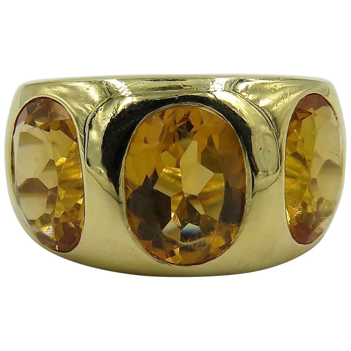 Citrine and Yellow Gold Three-Stone Gypsy Ring