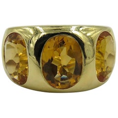 Citrine and Yellow Gold Three-Stone Gypsy Ring