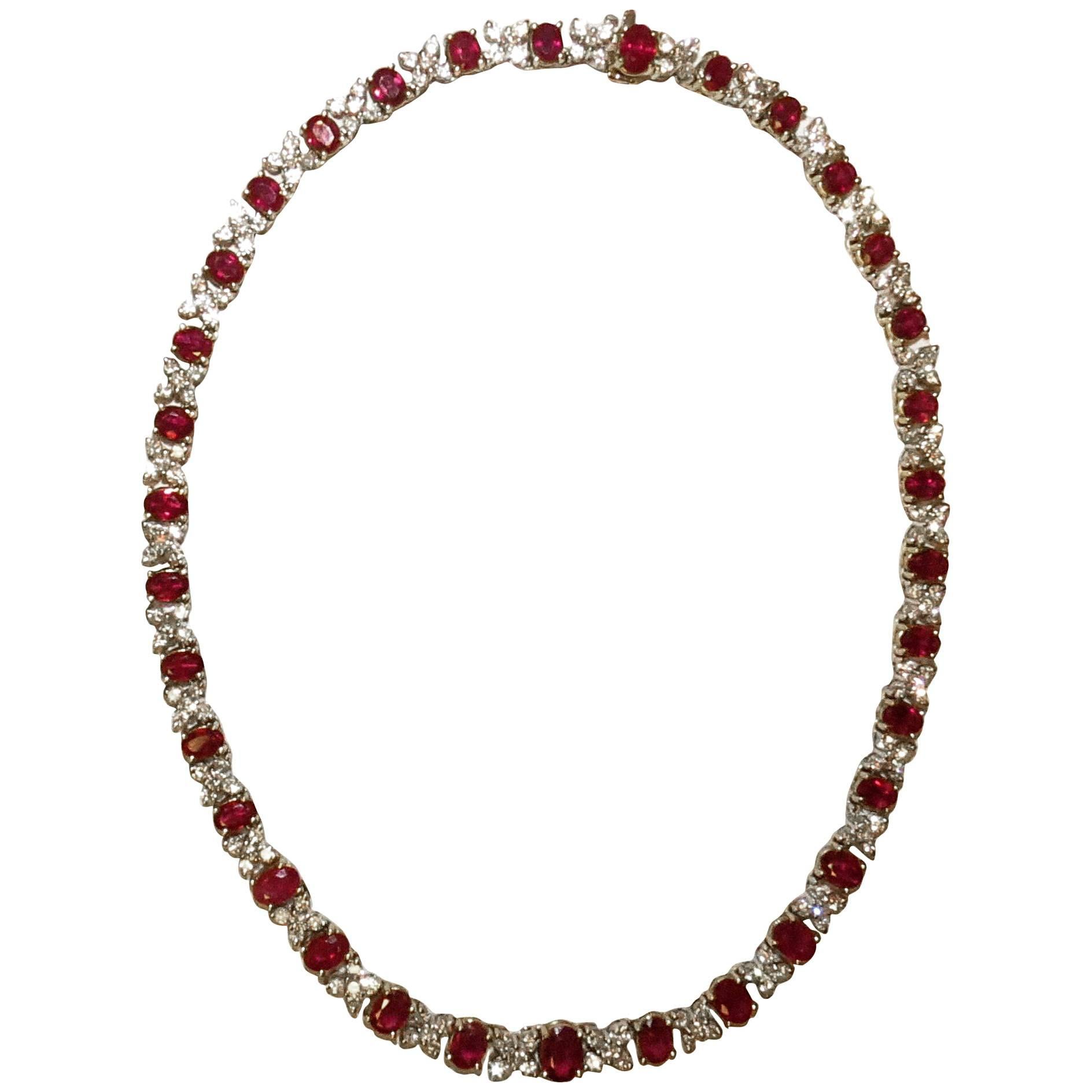 18 Karat Yellow Gold and White Gold Ruby and Diamond Necklace