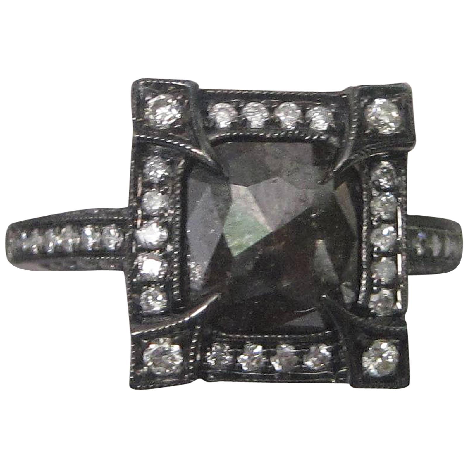 Natural 1.10 Carat Black Diamond White Gold Engagement Ring