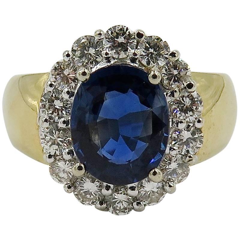 Sapphire, Platinum, Diamond and Gold Ring