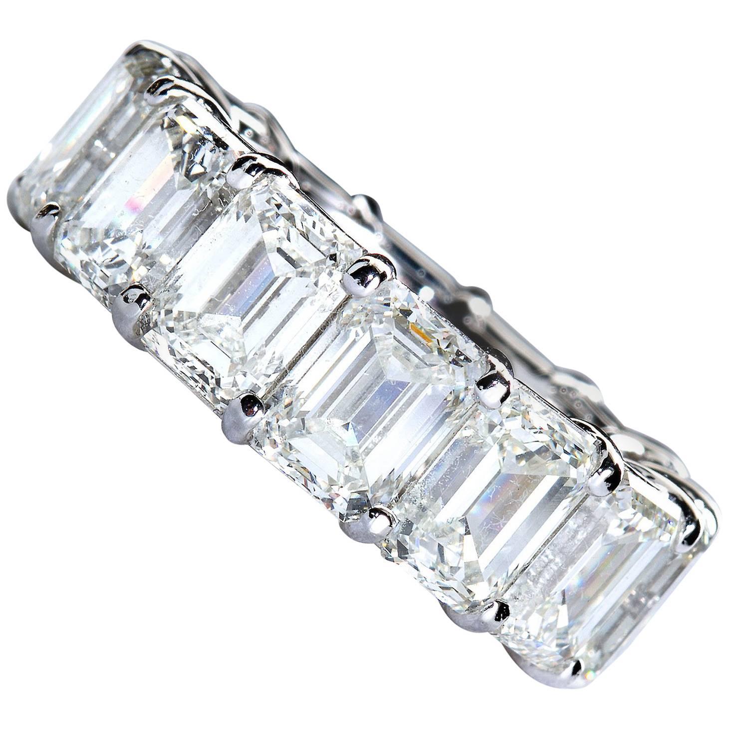 14.44 Carat Emerald Cut Diamond Platinum Eternity Band 1.00 Carat Each