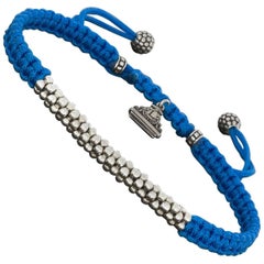 Used Lagos Caviar Sterling Silver and Blue Macrame Bracelet