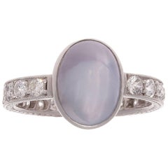 Art Deco Star Sapphire Diamond Platinum Ring