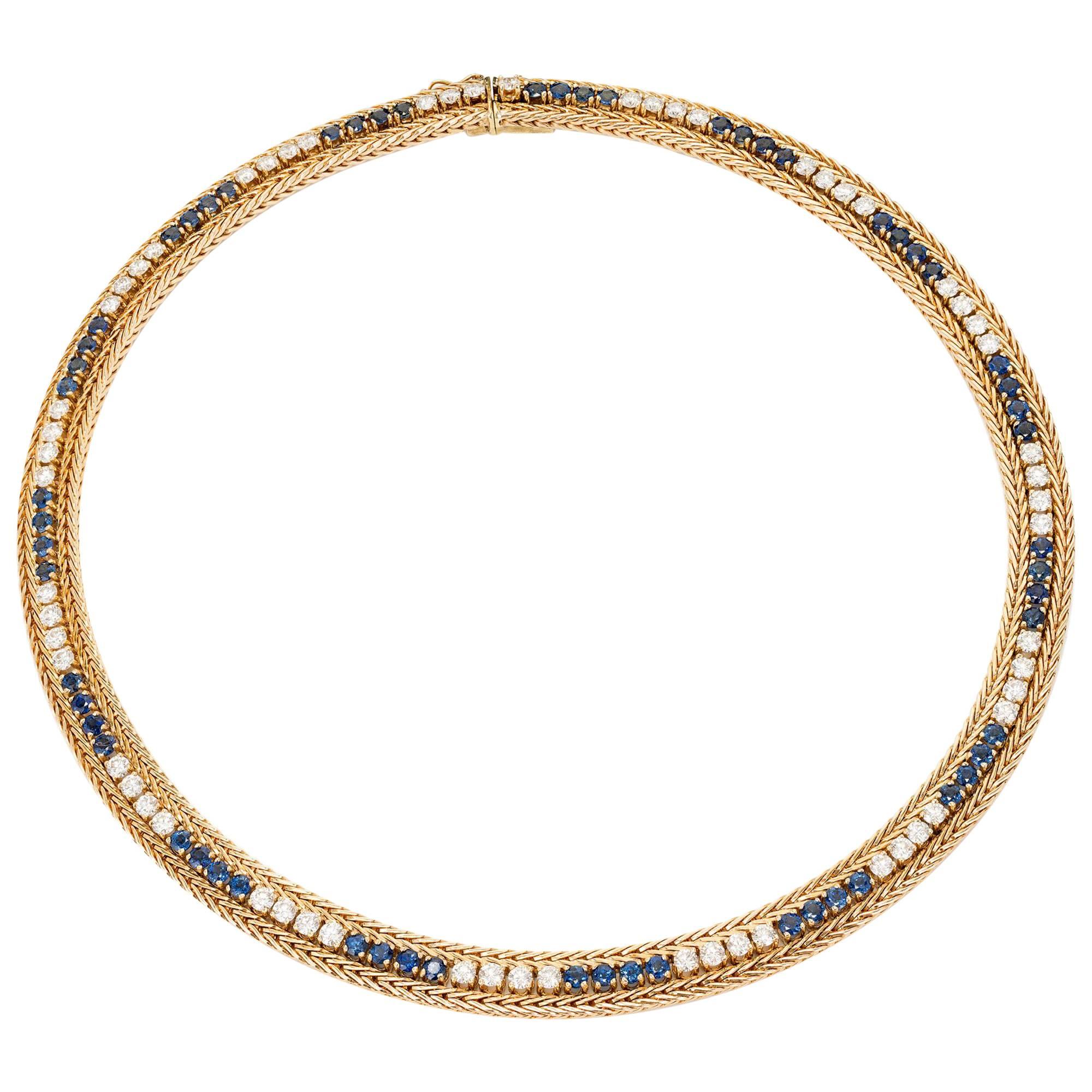12.60 Carat Sapphire Diamond Yellow Gold Necklace