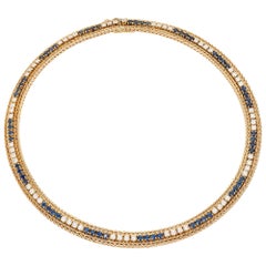 12.60 Carat Sapphire Diamond Yellow Gold Necklace