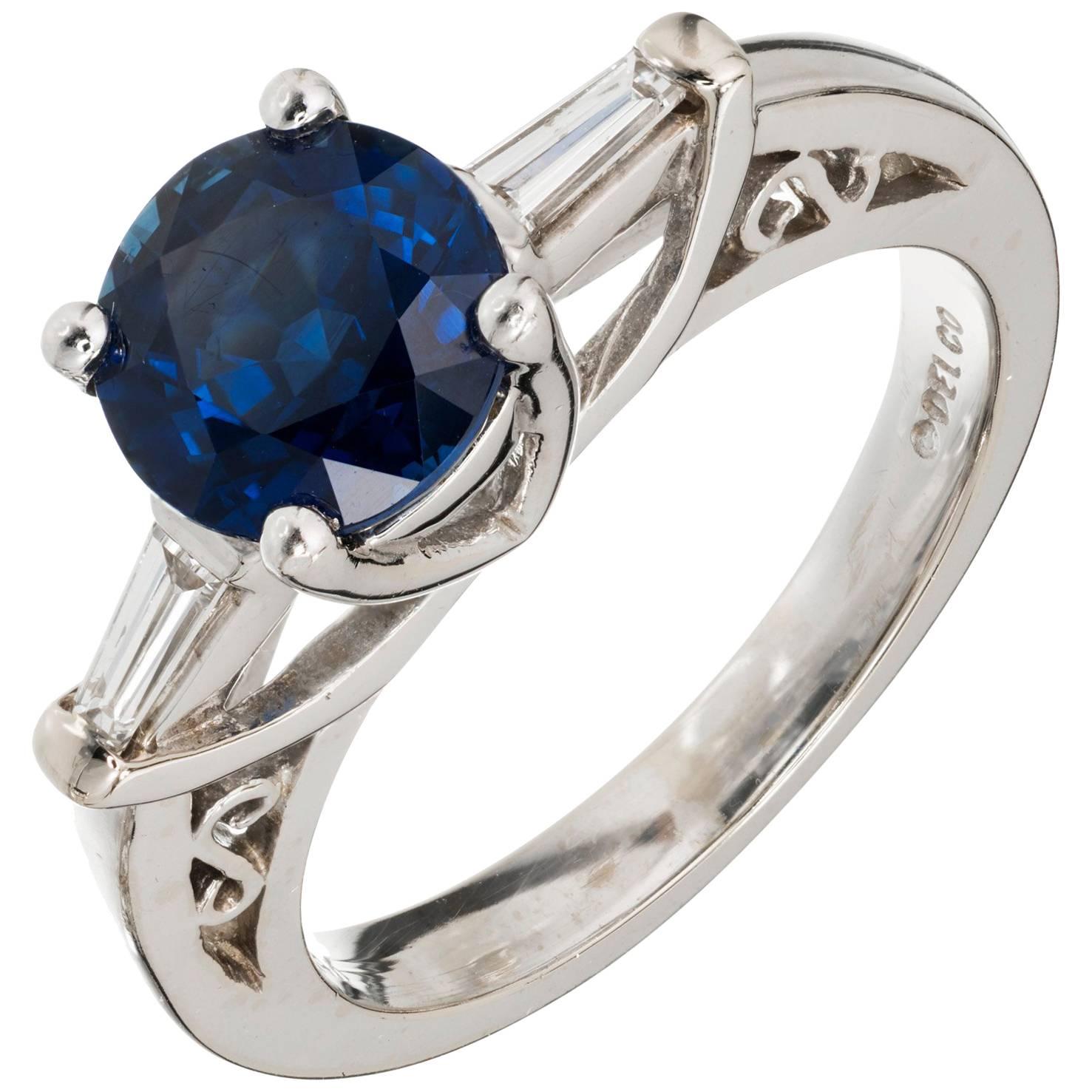 Peter Suchy GIA Certified 1.25 Carat Sapphire Diamond Platinum Engagement Ring