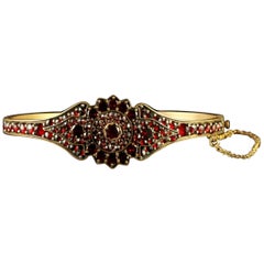 Antique Victorian Bohemian Garnet Bangle Garnet Gold, circa 1900