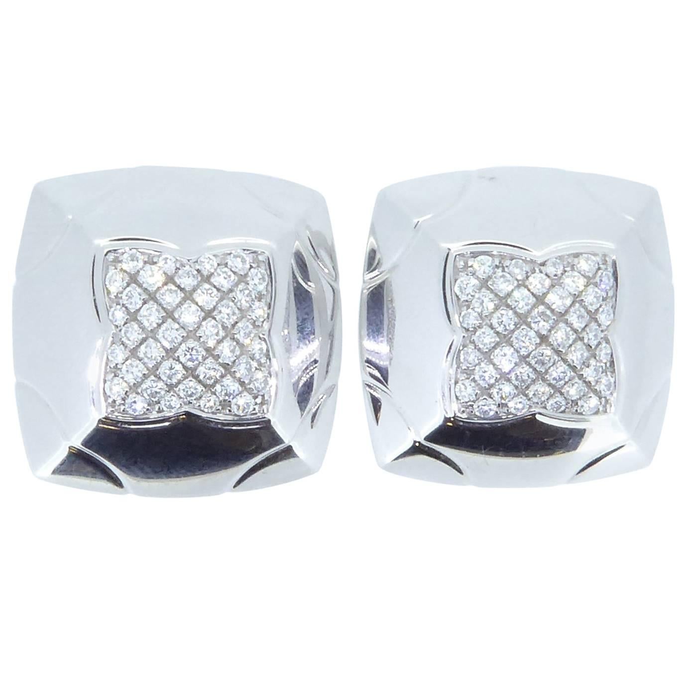 Bulgari Pyramid 18 Carat White Gold and Diamond Ear Clips For Sale