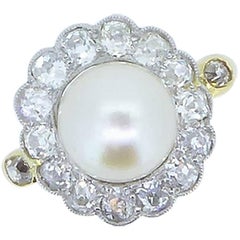 Natural Saltwater Pearl Diamond and 18 Carat Gold Ring