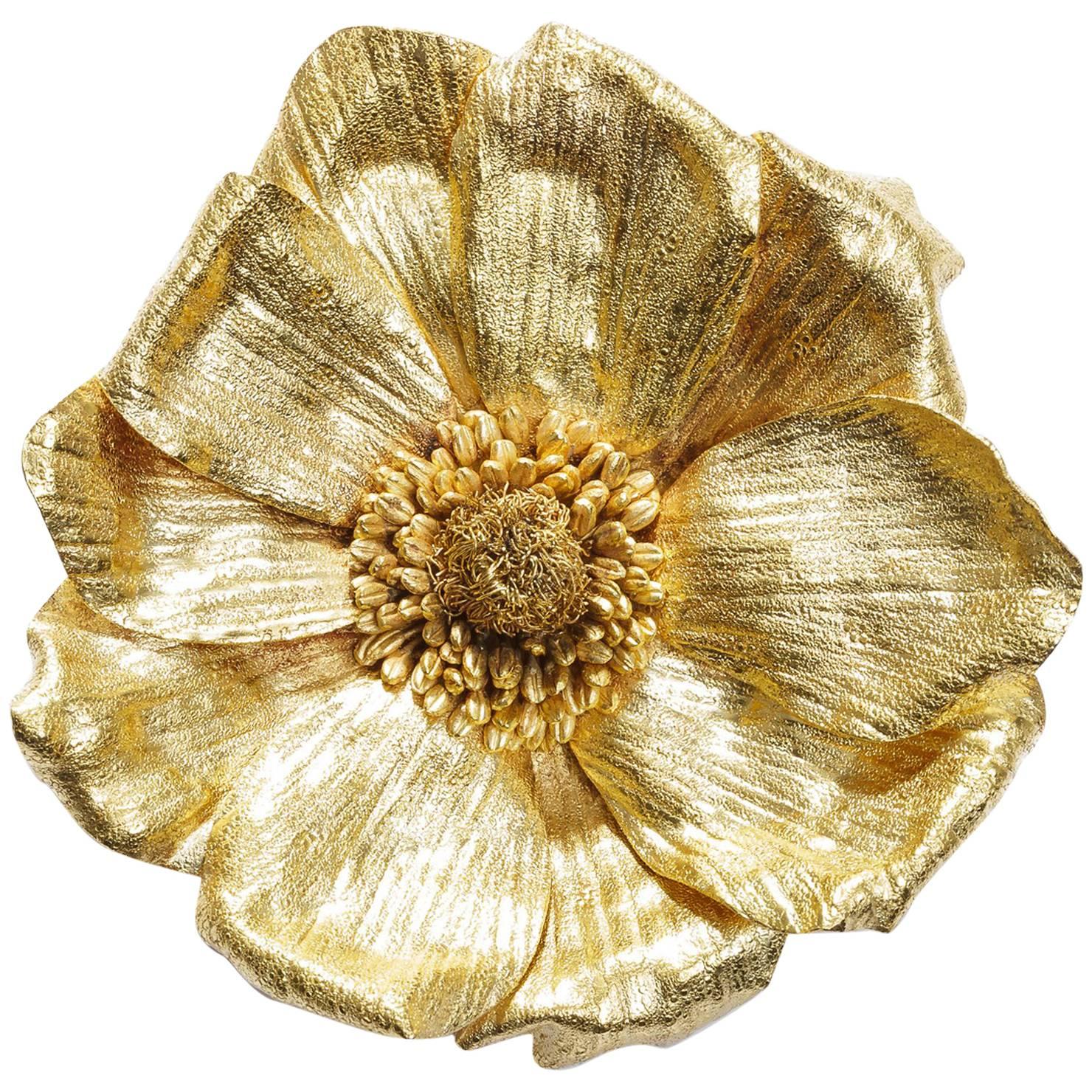 Vintage Handmade 22 Karat Gold Anemone Flower Convertible Brooch or Pendant For Sale