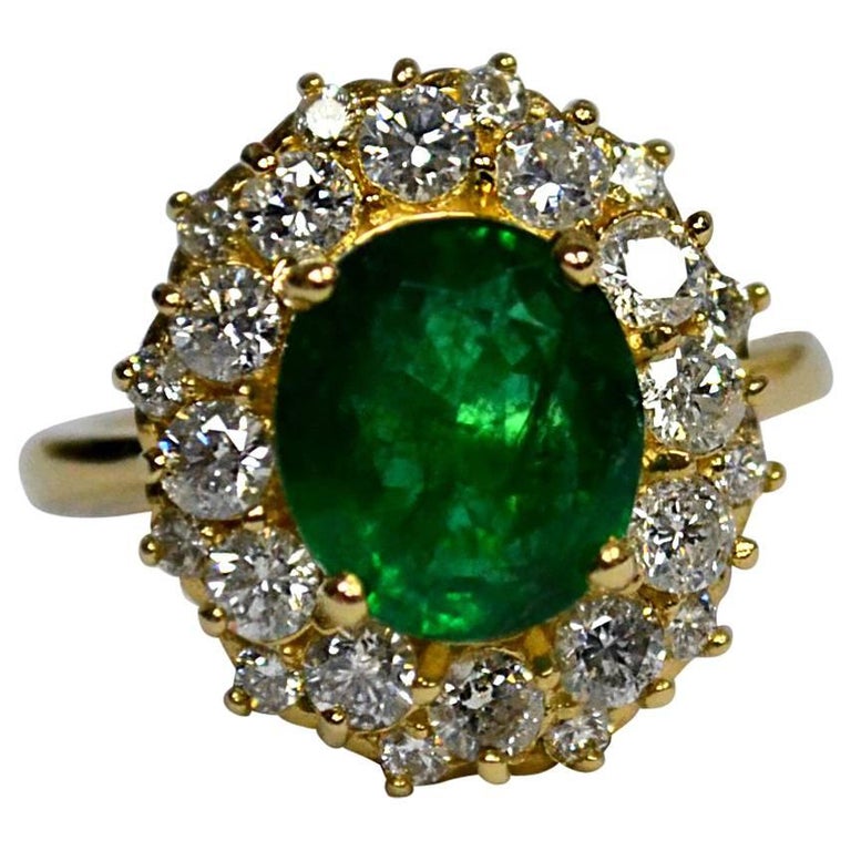 Oval Emerald Diamond Gold Engagement Ring at 1stdibs