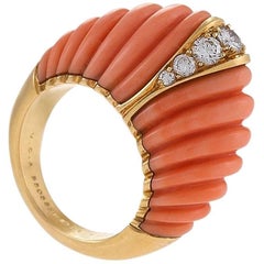 Van Cleef & Arpels Paris Coral Diamond and Gold Bombé Ring
